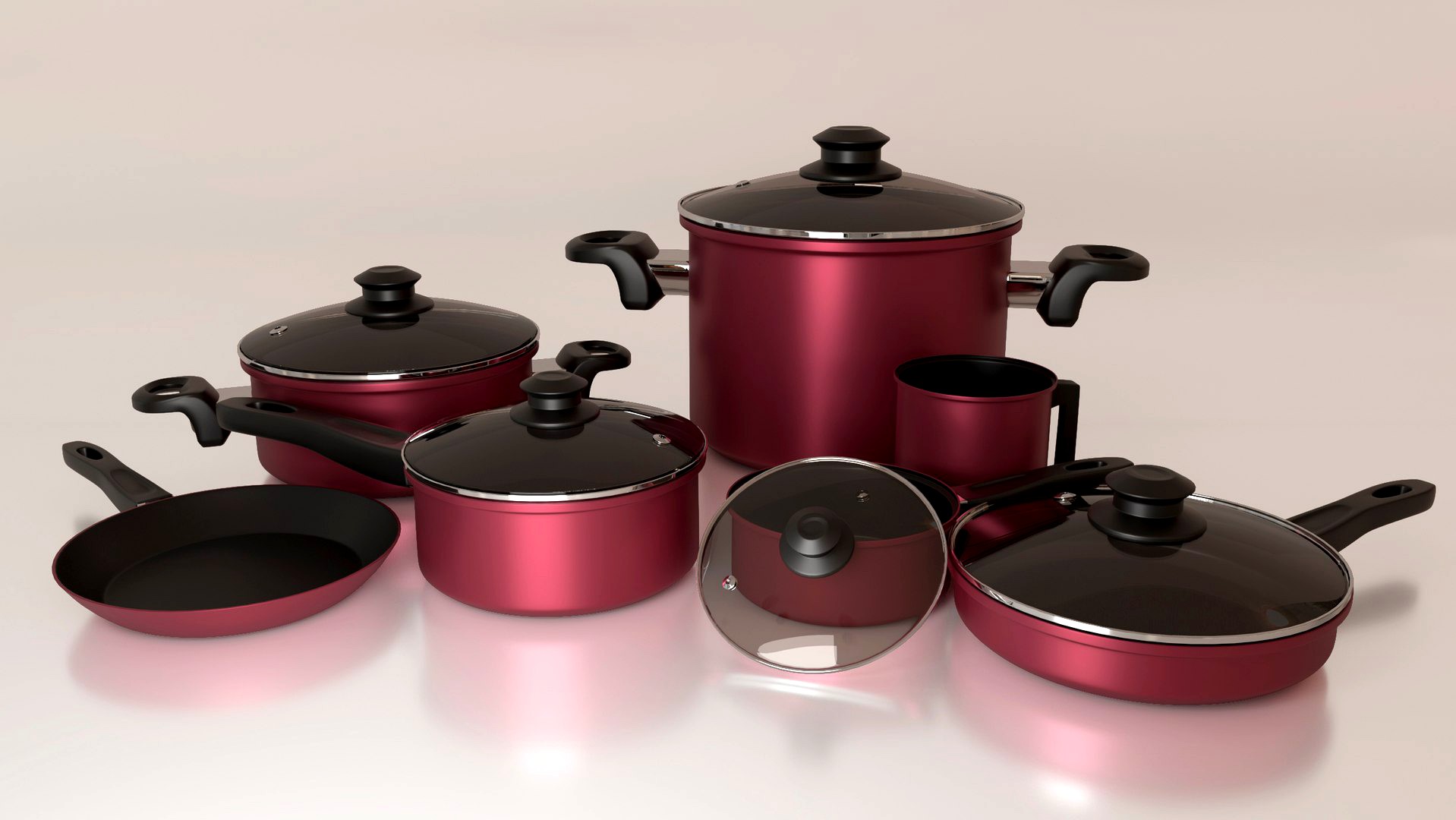 3D kitchen pans set