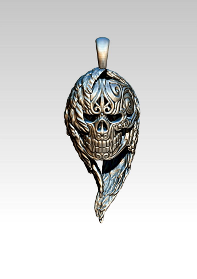 Wing Skull Carved pattern Flora pendant