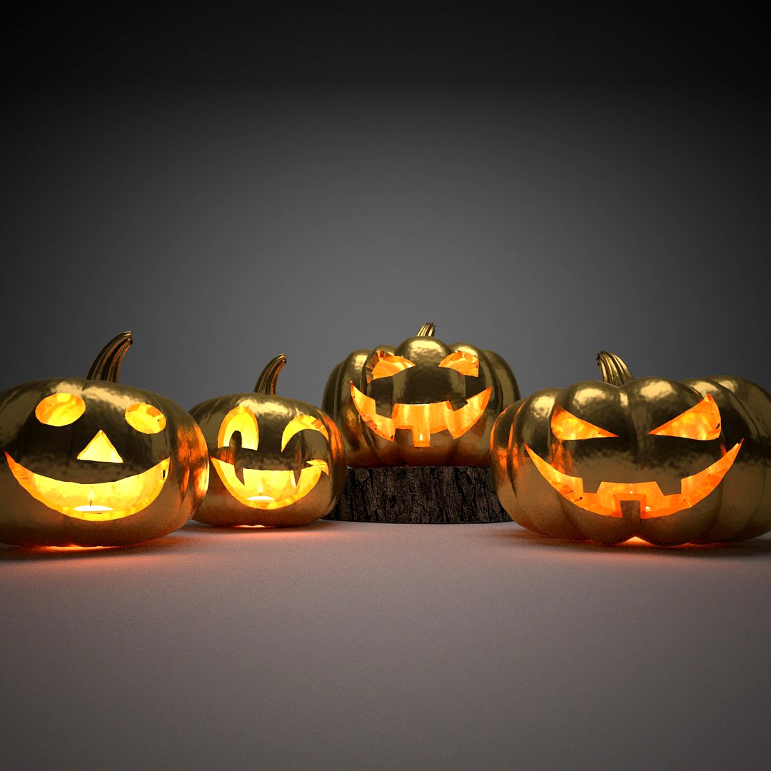 Halloween golden pumpkins 3D model