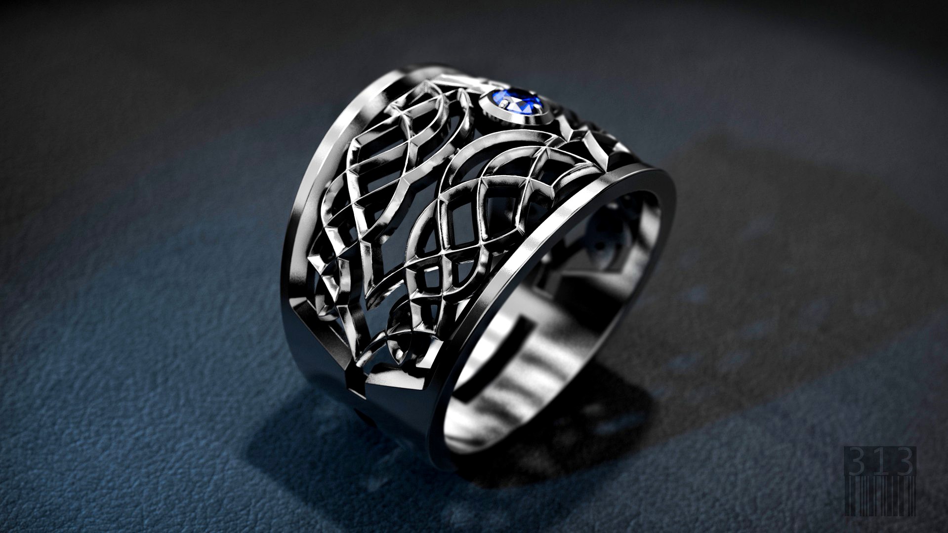 ring with ornament and stone for 3D printing