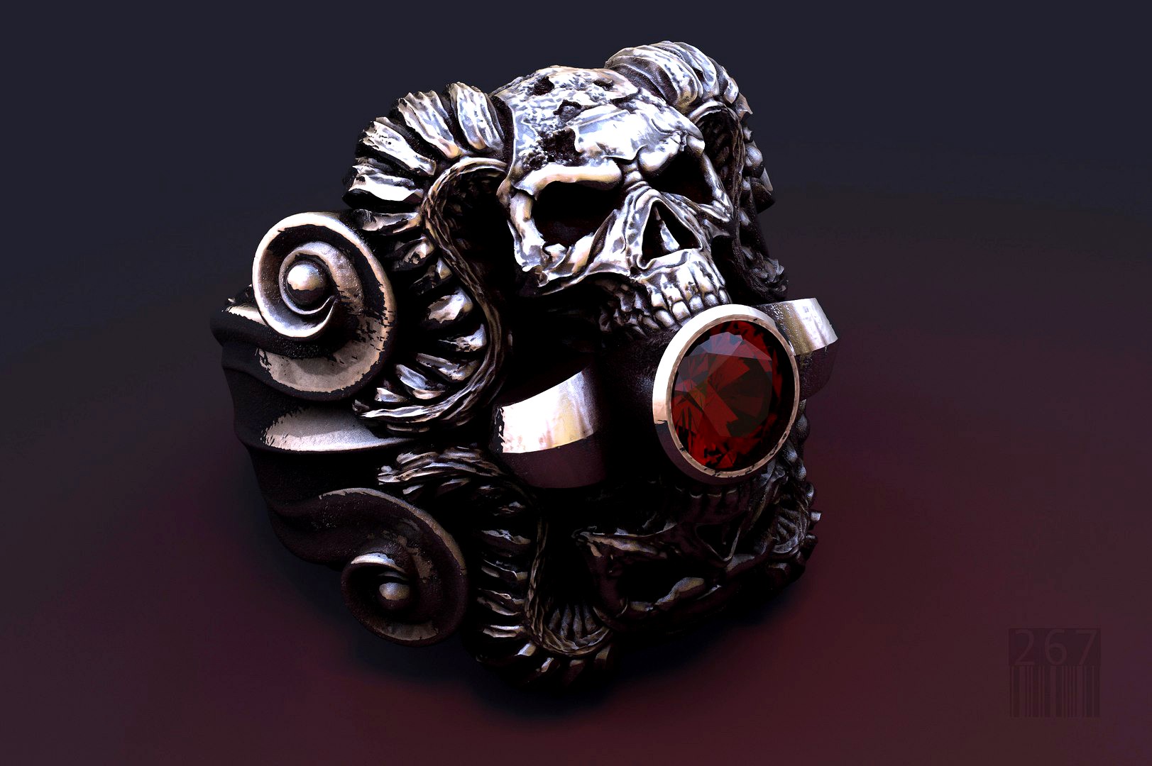 mystical ring with skull and horns