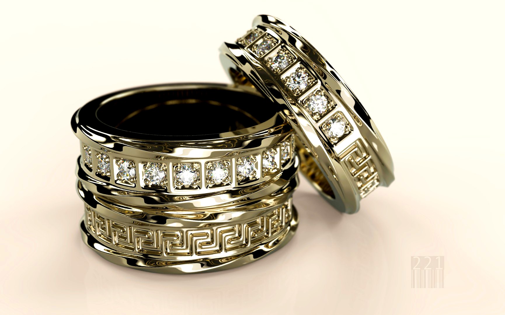 ring with patterns and diamonds