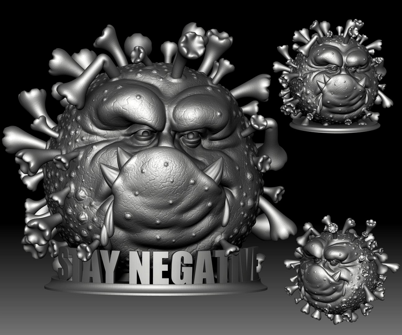 COVID-19 monster 3D printable Stay Negative STL