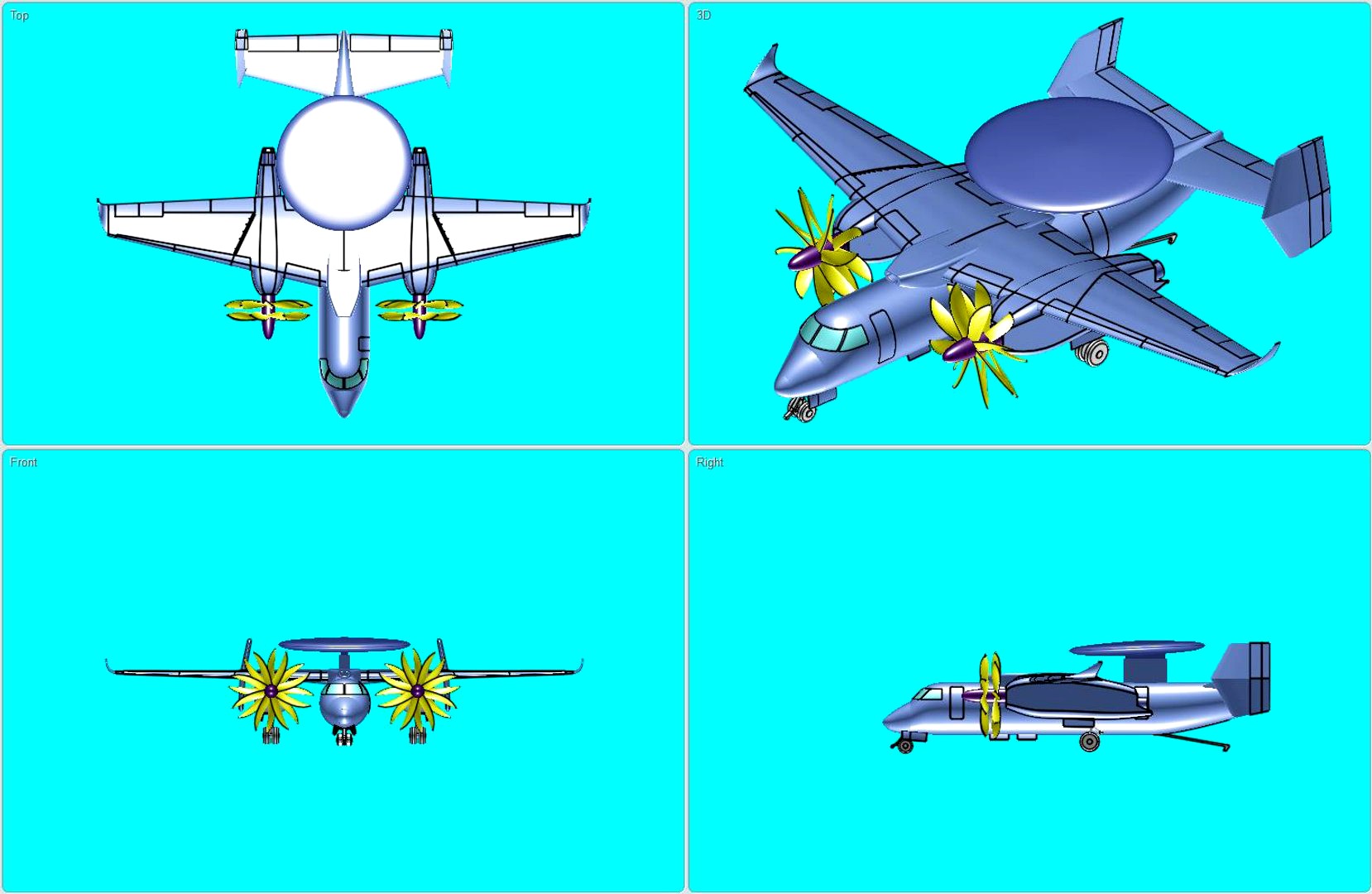 Yak-44 (Rev) AEW Aircraft Solid Assembly Model