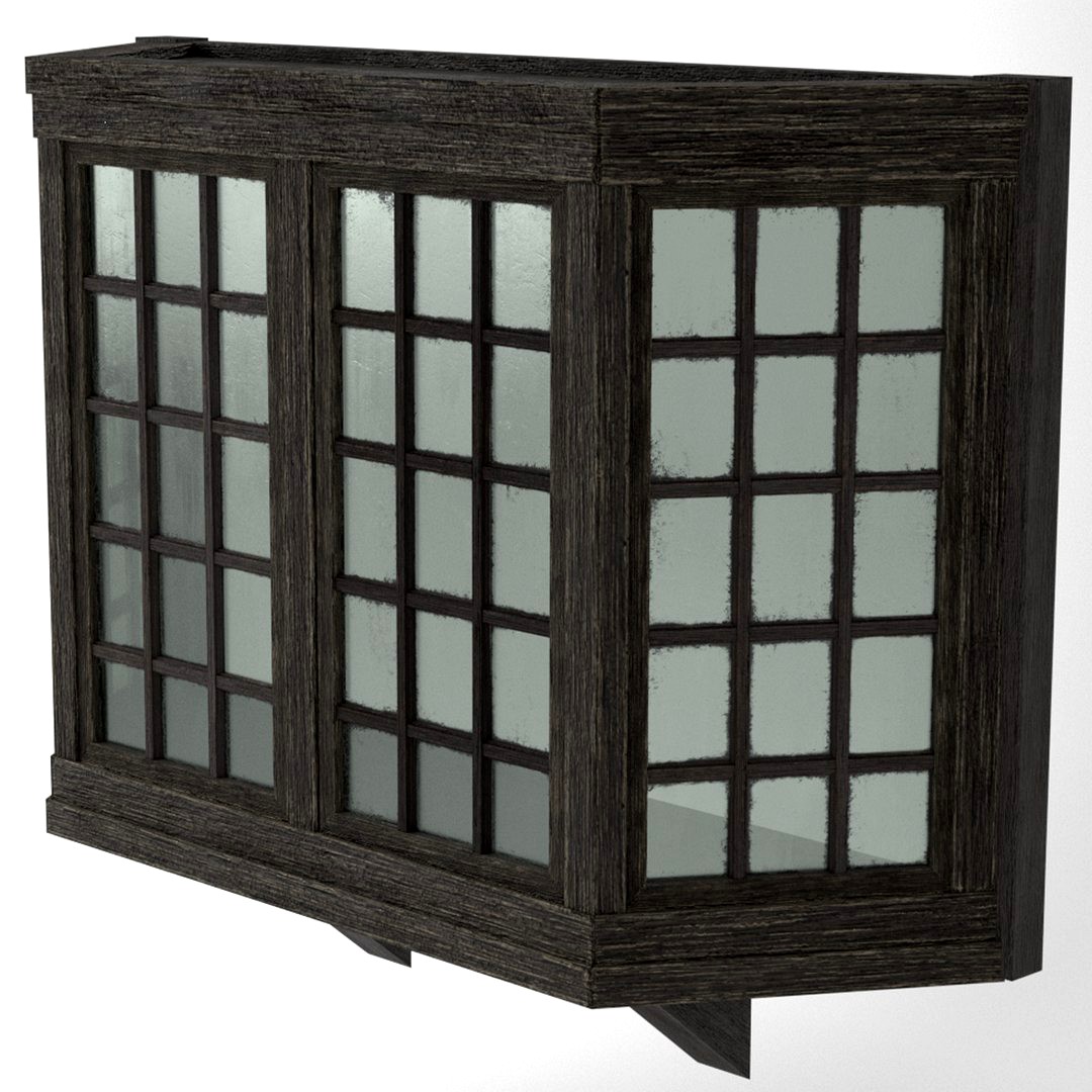 Medieval Bay Window Glass and Wood 3D Model Tudor