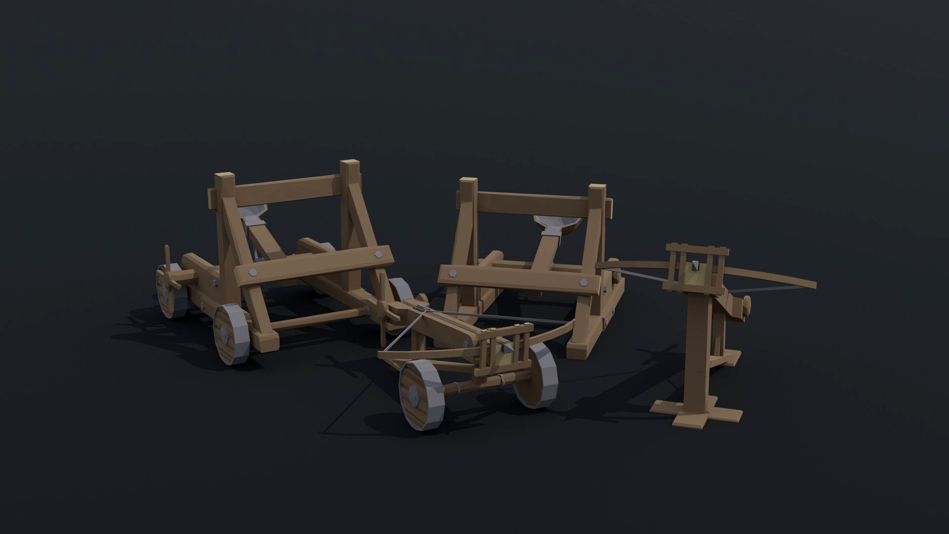 Low-poly Cartoon siege engines Polygonal Style