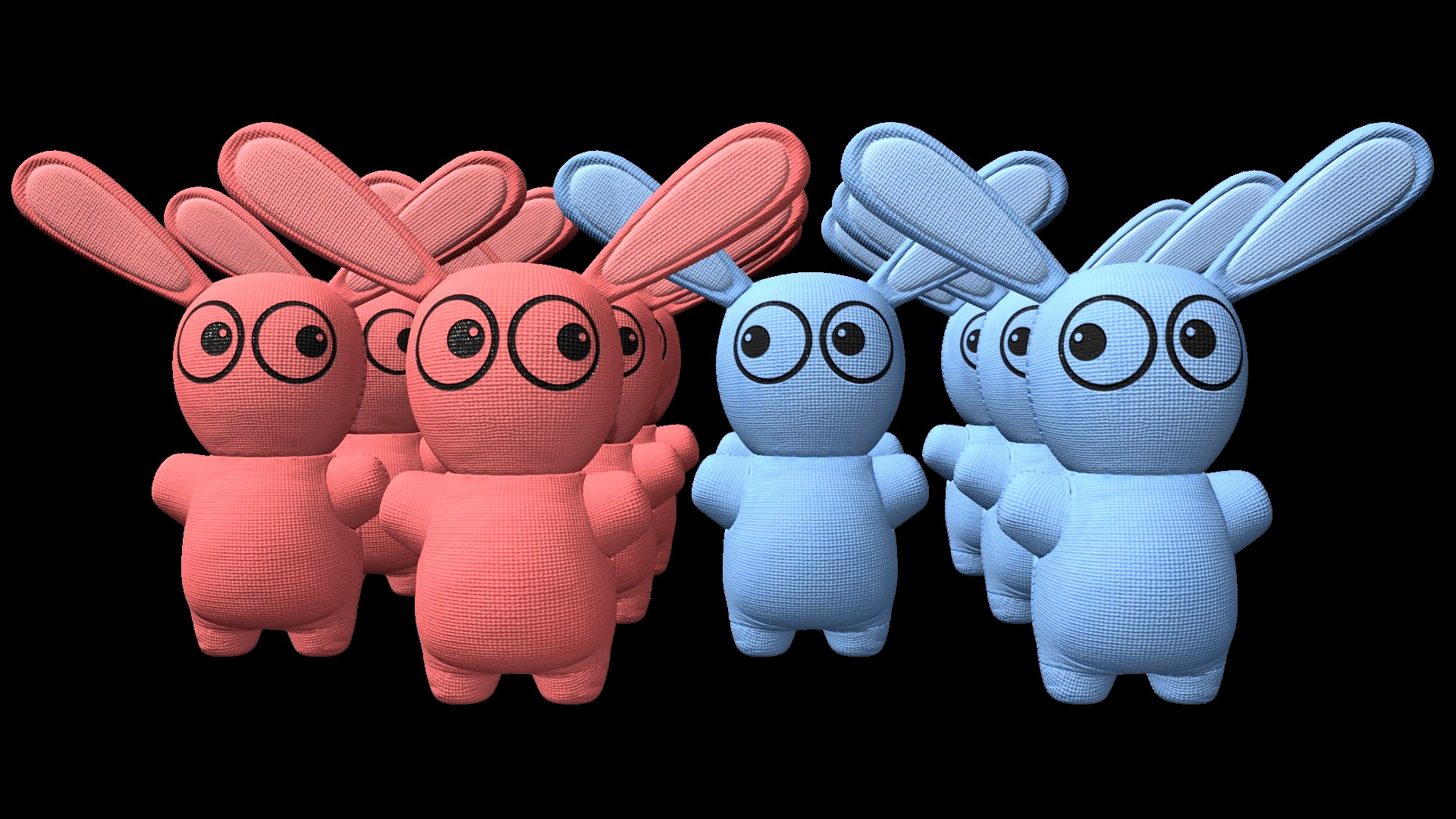 Blue and pink bunny toys