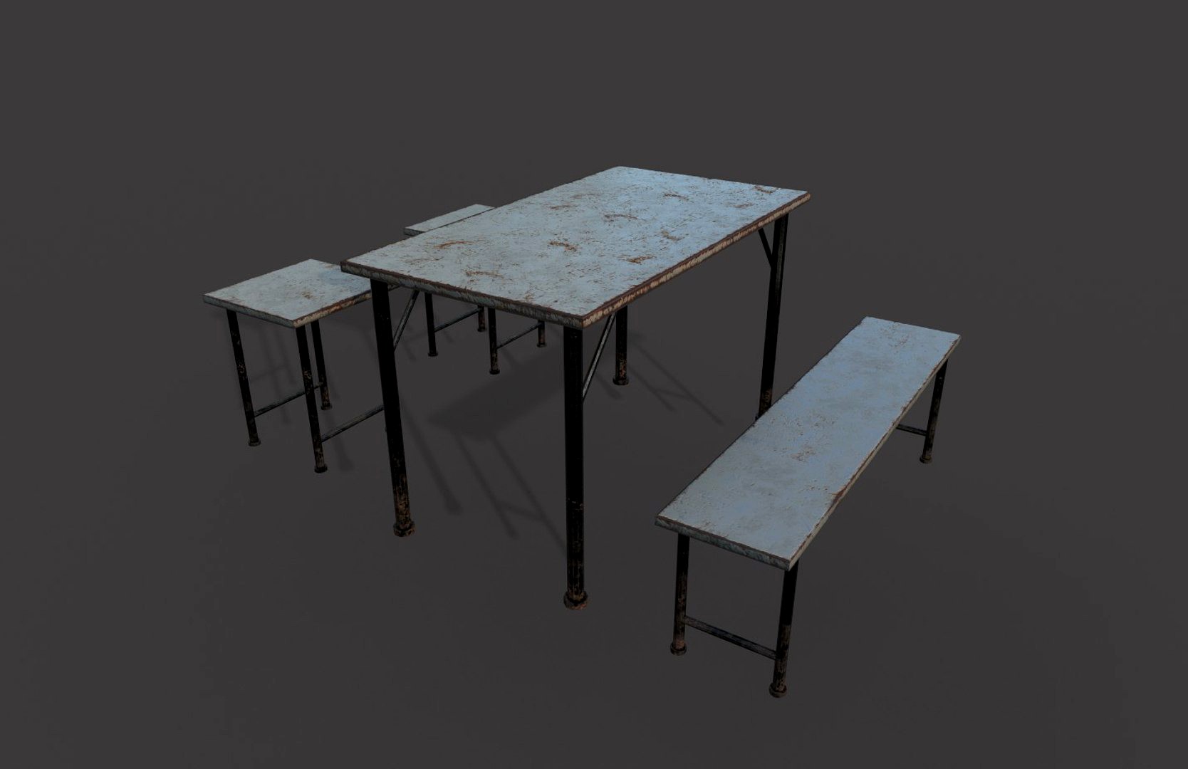 Rusty Metal Table Chairs and Bench