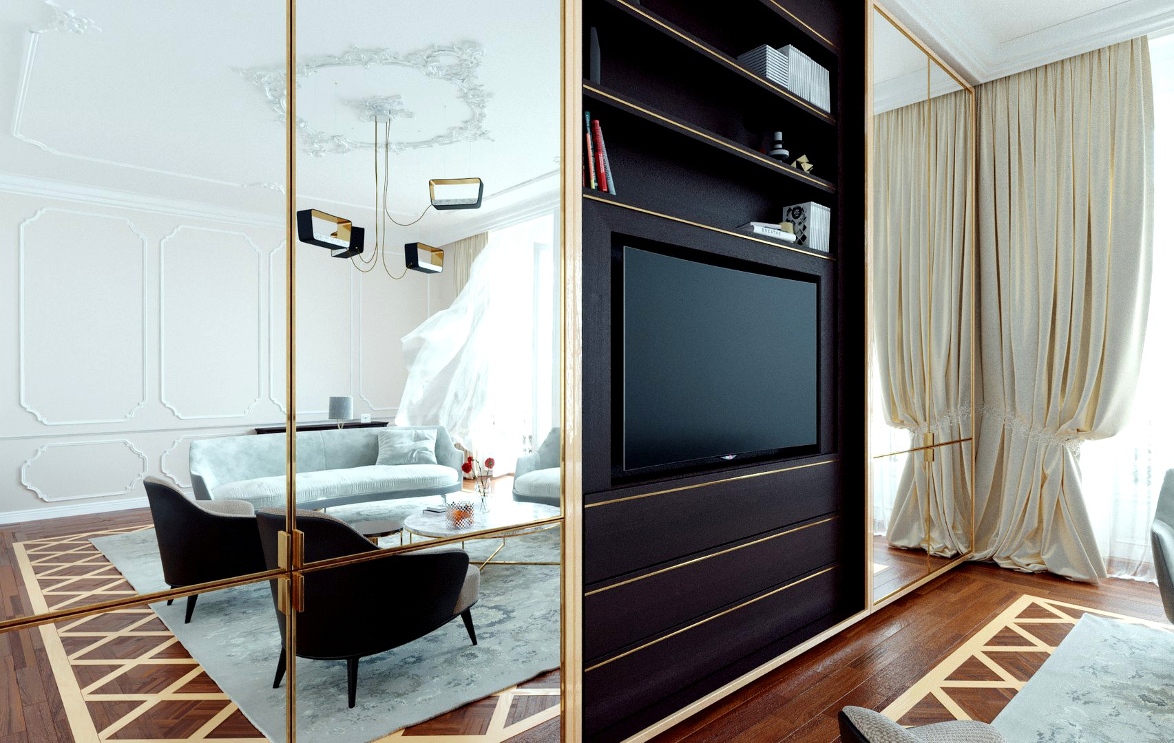 multifunctional built-in tv wall - bookshelves - wardrobe