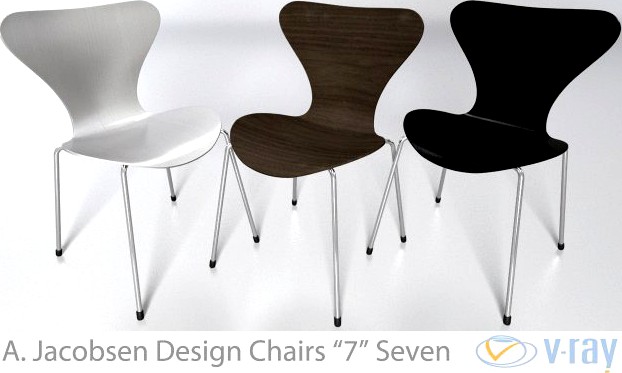 Arne Jacobsen 7 chair Vray 3D Model