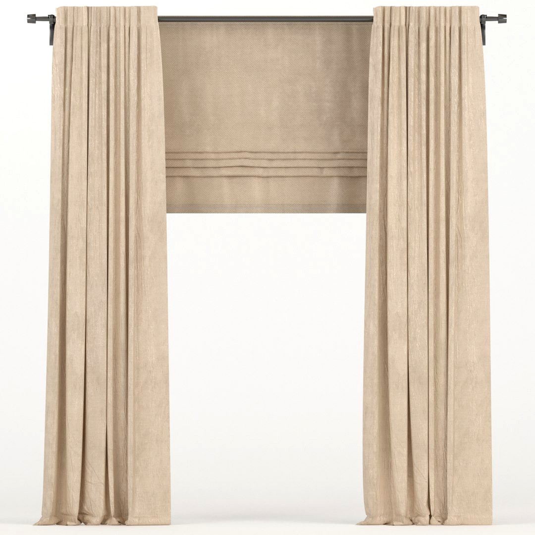 Brown curtains with a roman curtain