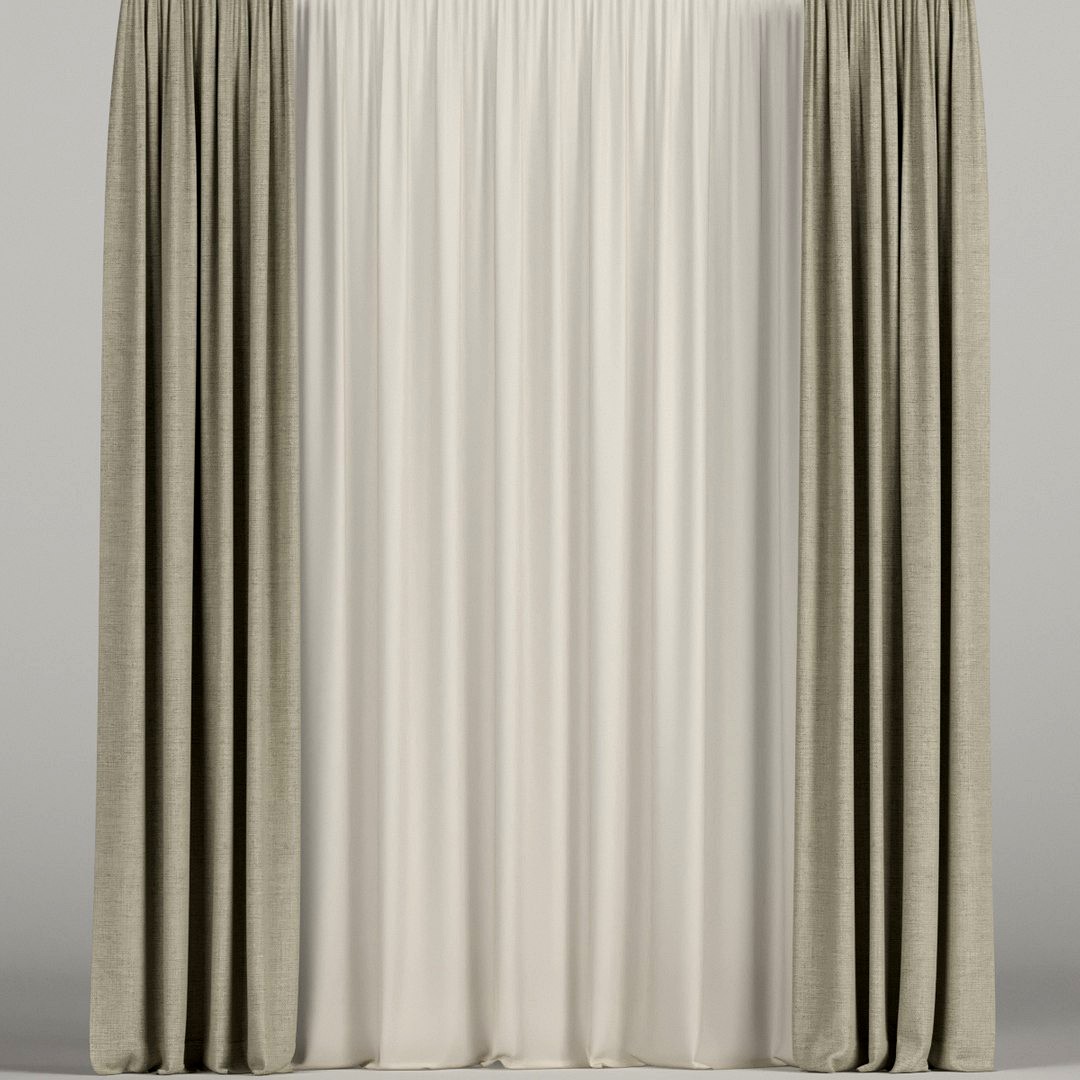 Beige curtains with beige tulle