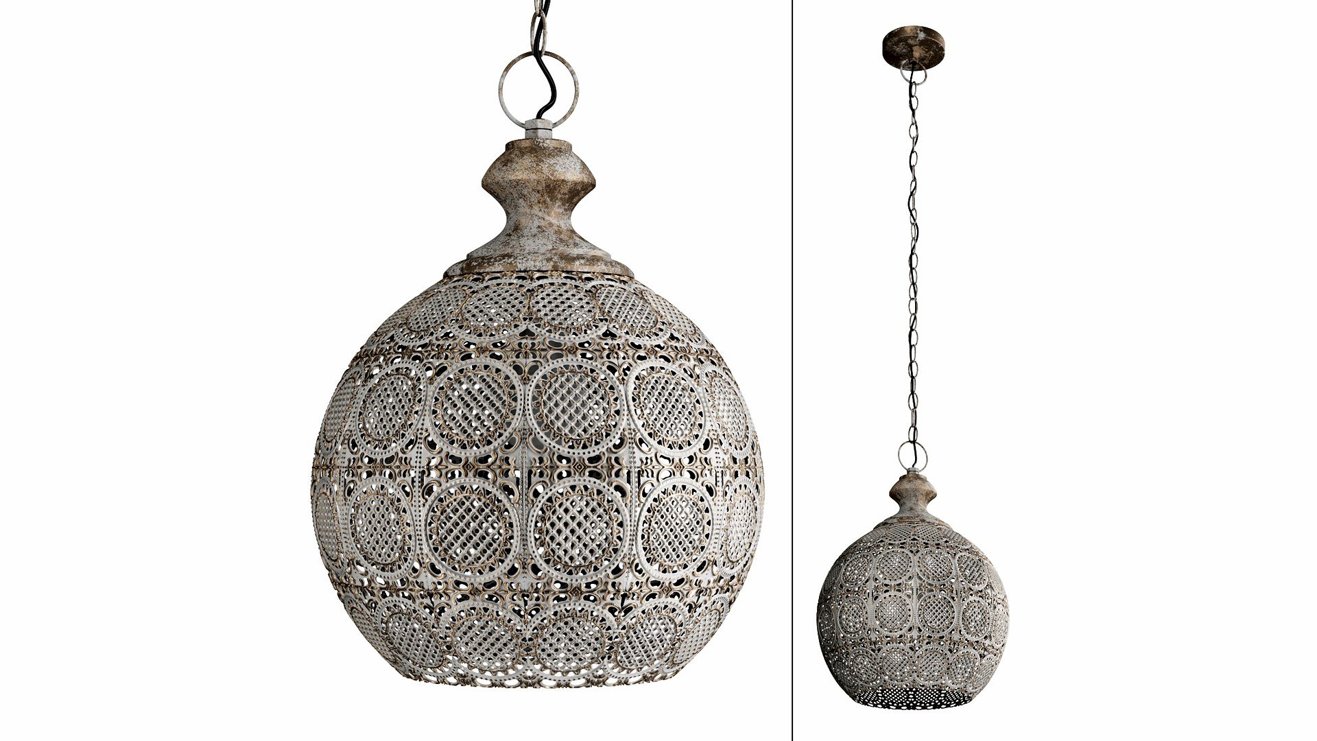 Domed Aged Metal Filigree Pendant Light