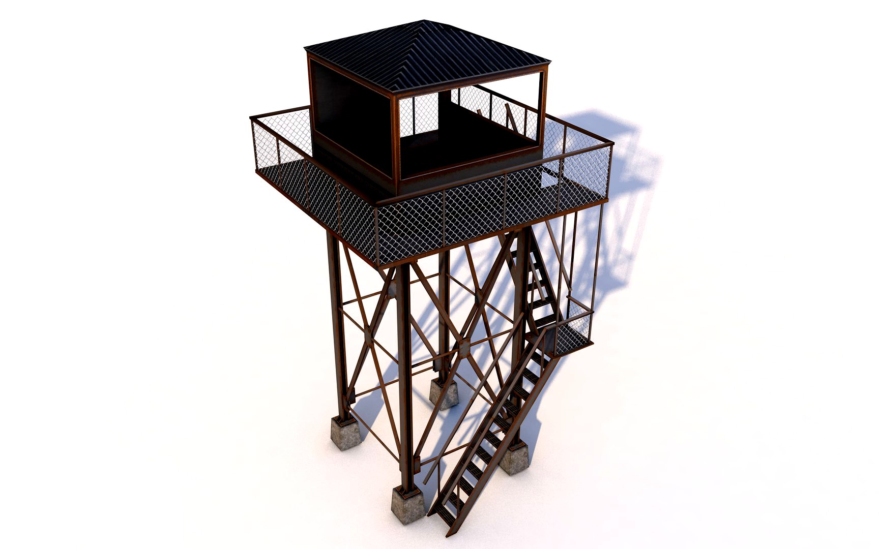 Military lookout guard tower lowpoly 3d model