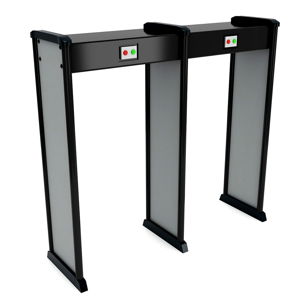 Metal detector scanner. Safe area double security gates with metal detectors. Walk through detector.