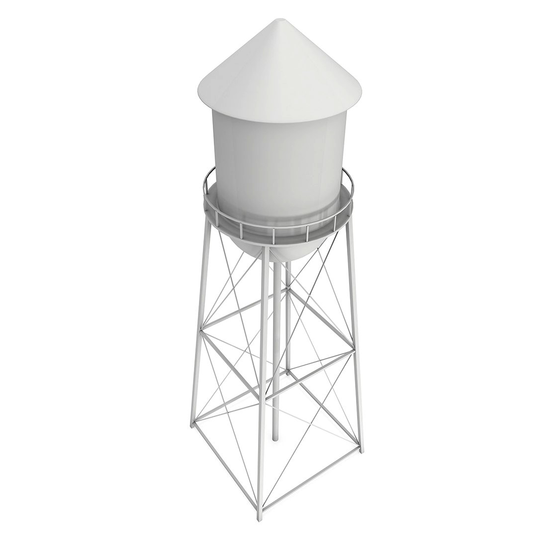 Water tower. Industrial construction with water tank.