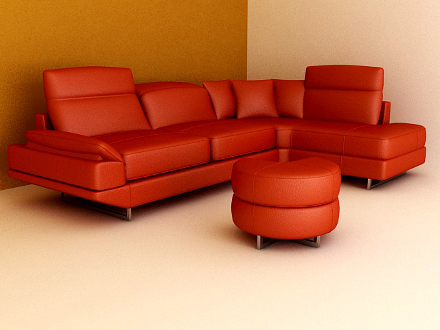 leather angle couch with a small cylindrical sofa