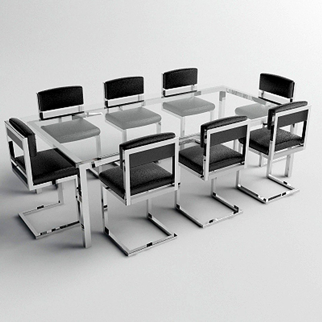 Chrome, Glass, Leather Table & Chairs - Vray & Mental Ray Materials