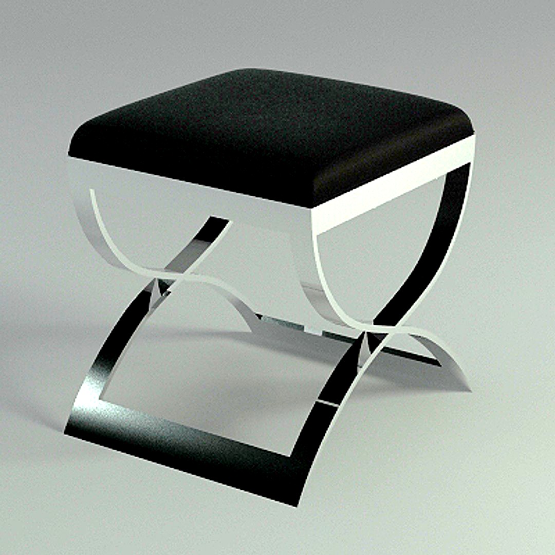 Chrome & Leather Stool - Mental Ray Materials