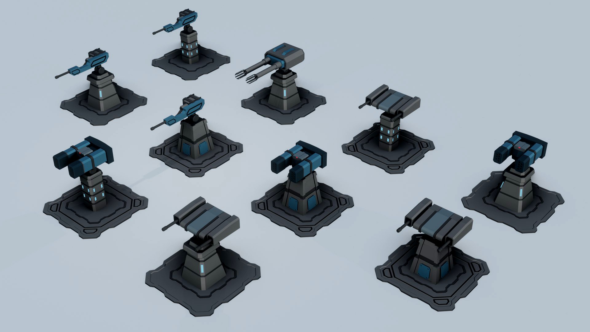Modular Sci-Fi Turret Collection - Low Poly - Game Ready -PBR