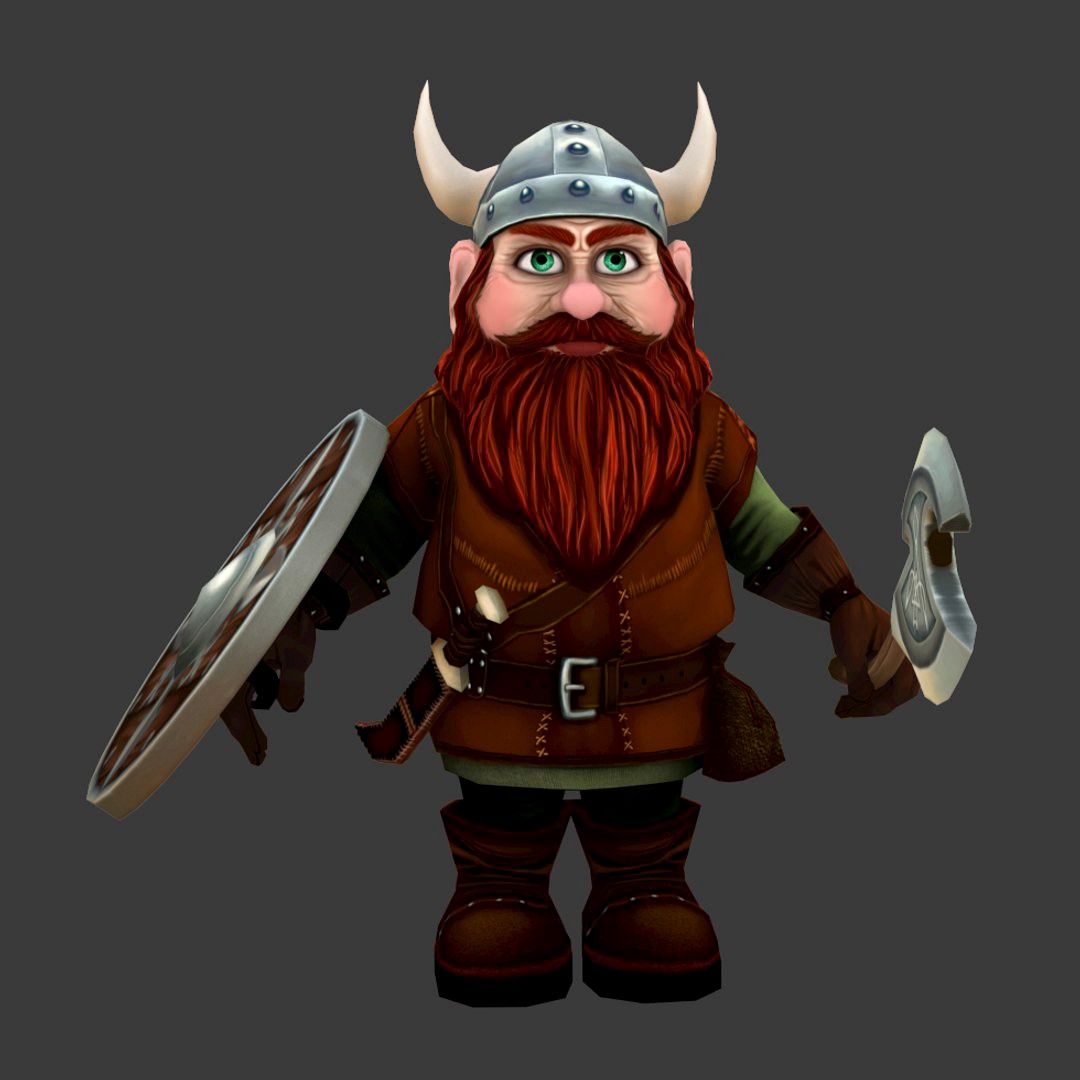 Gnome dwarf (low poly game  model)