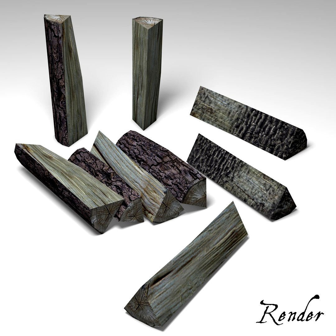 Split Firewood Logs, Low Poly