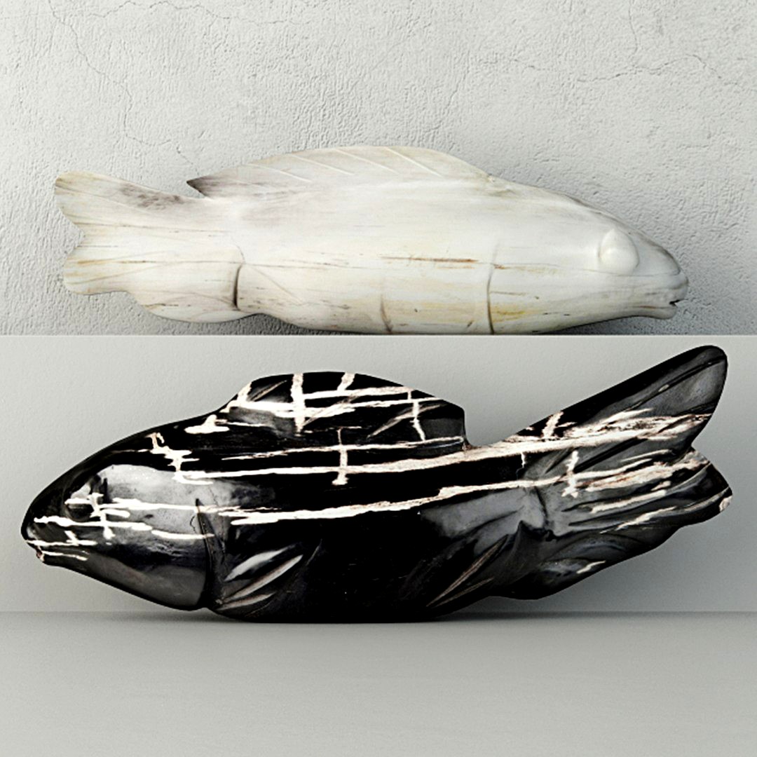 Hand-Carved Petrified Wood Koi