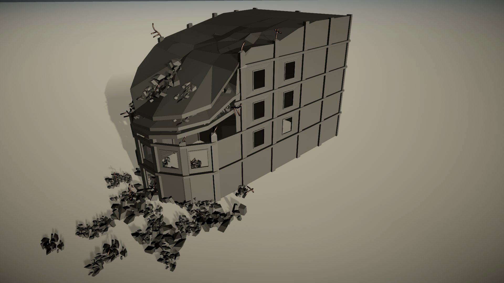 Low Poly Destroyed Building 12