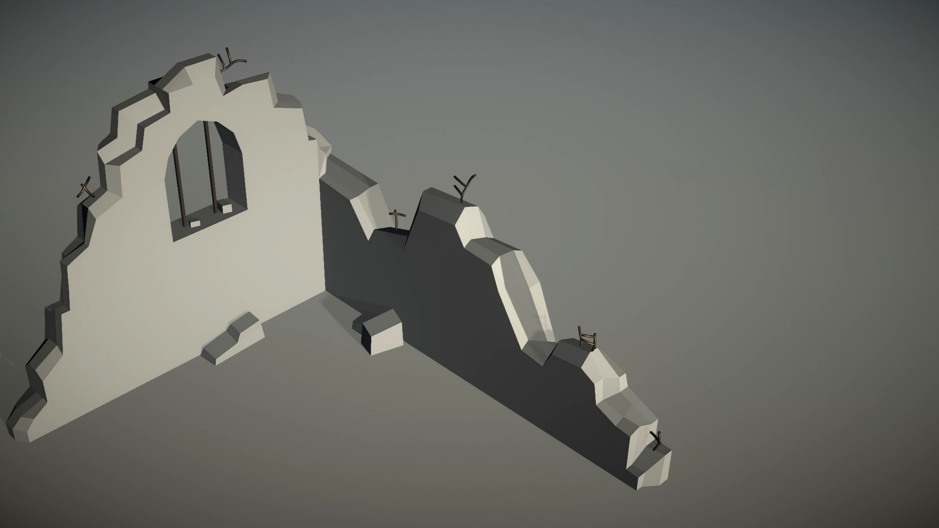 Low Poly Destroyed Building 07