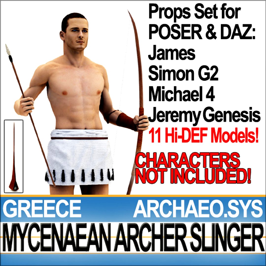 Props Set Poser Daz for Archer Slinger Greek Mycenaean