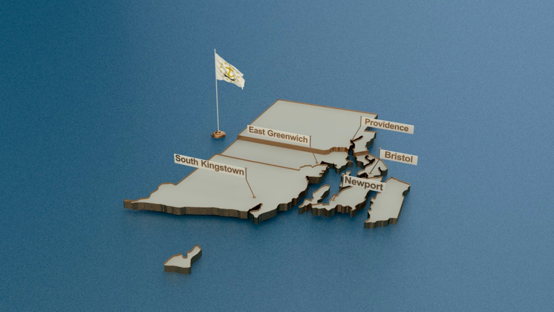 Rhode Island detailed Map with Animated Flag