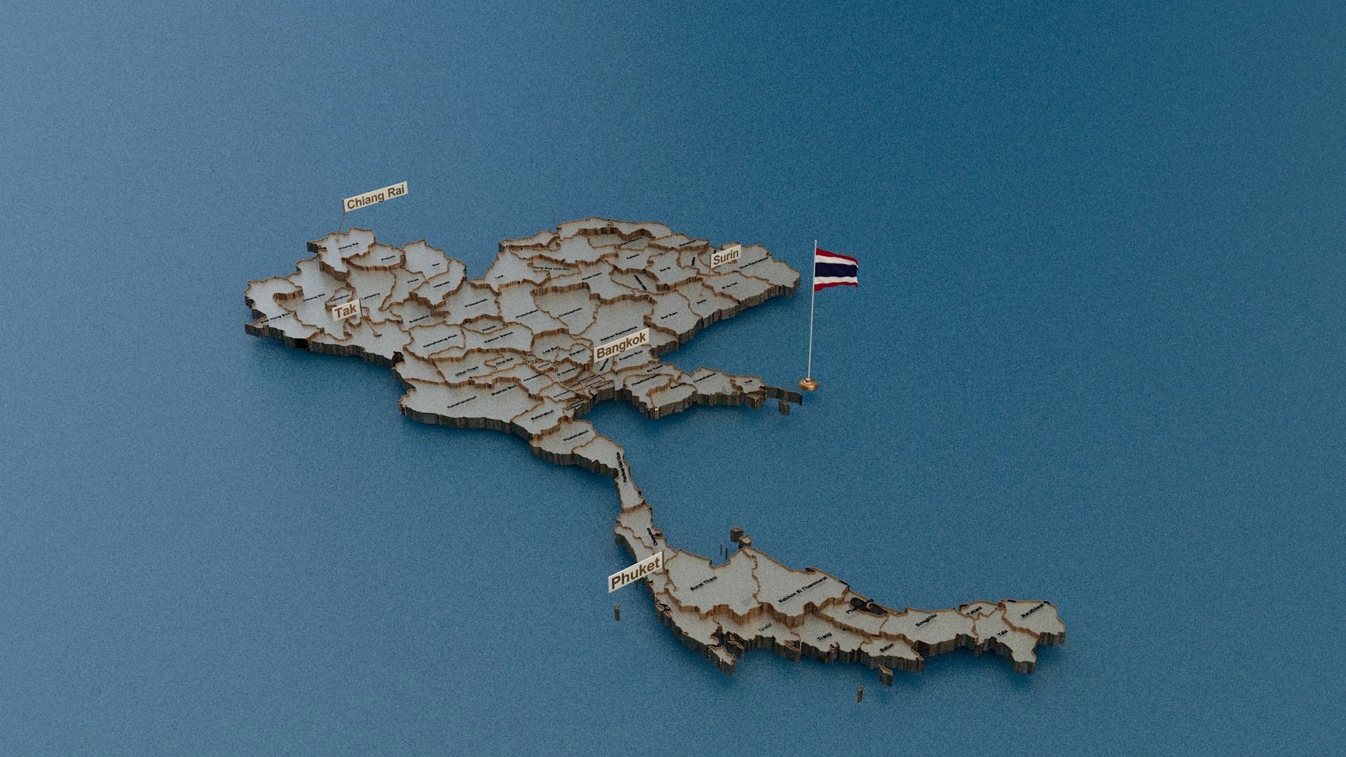 Thailand detailed Map with Animated Flag