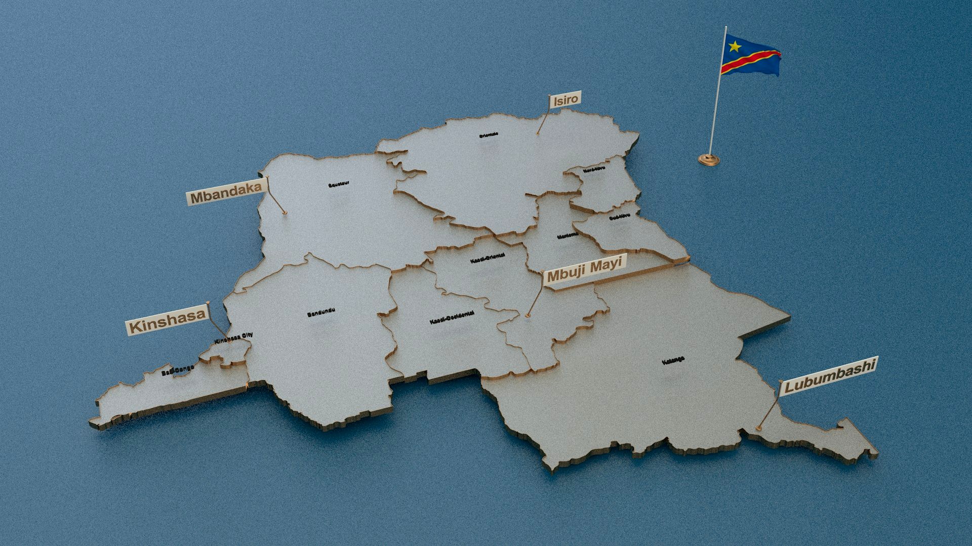 Democratic Republic of Congo detaileded Map with Animated Flag