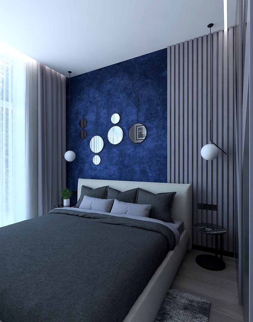 Wonderful bedroom with blue wall wallpaper