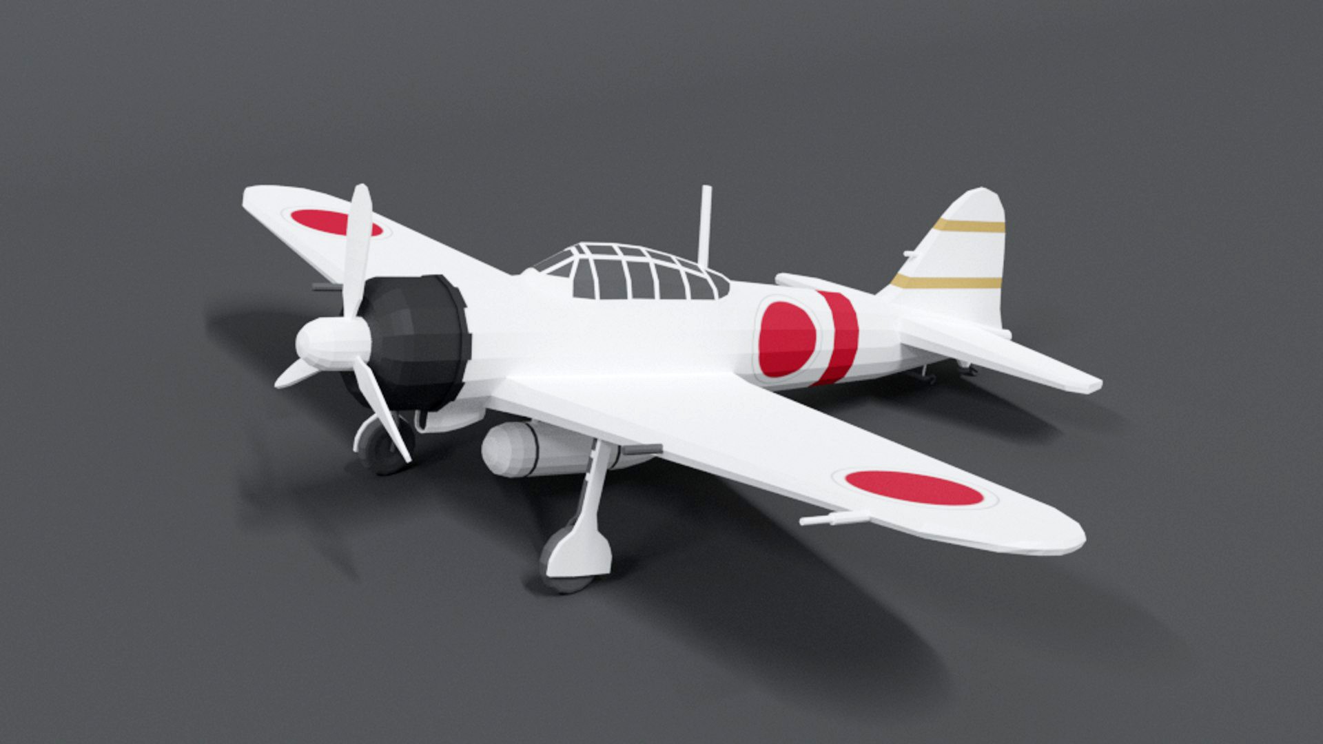 Low Poly Cartoon Mitsubishi A6M Zero WWII Airplane