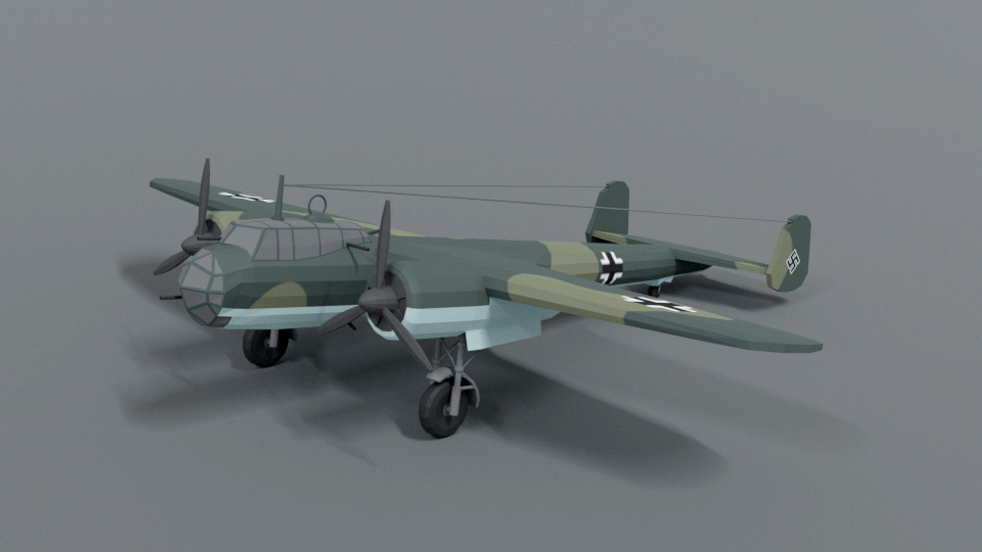 Low Poly Cartoon Dornier Do 17 Z WWII Airplane