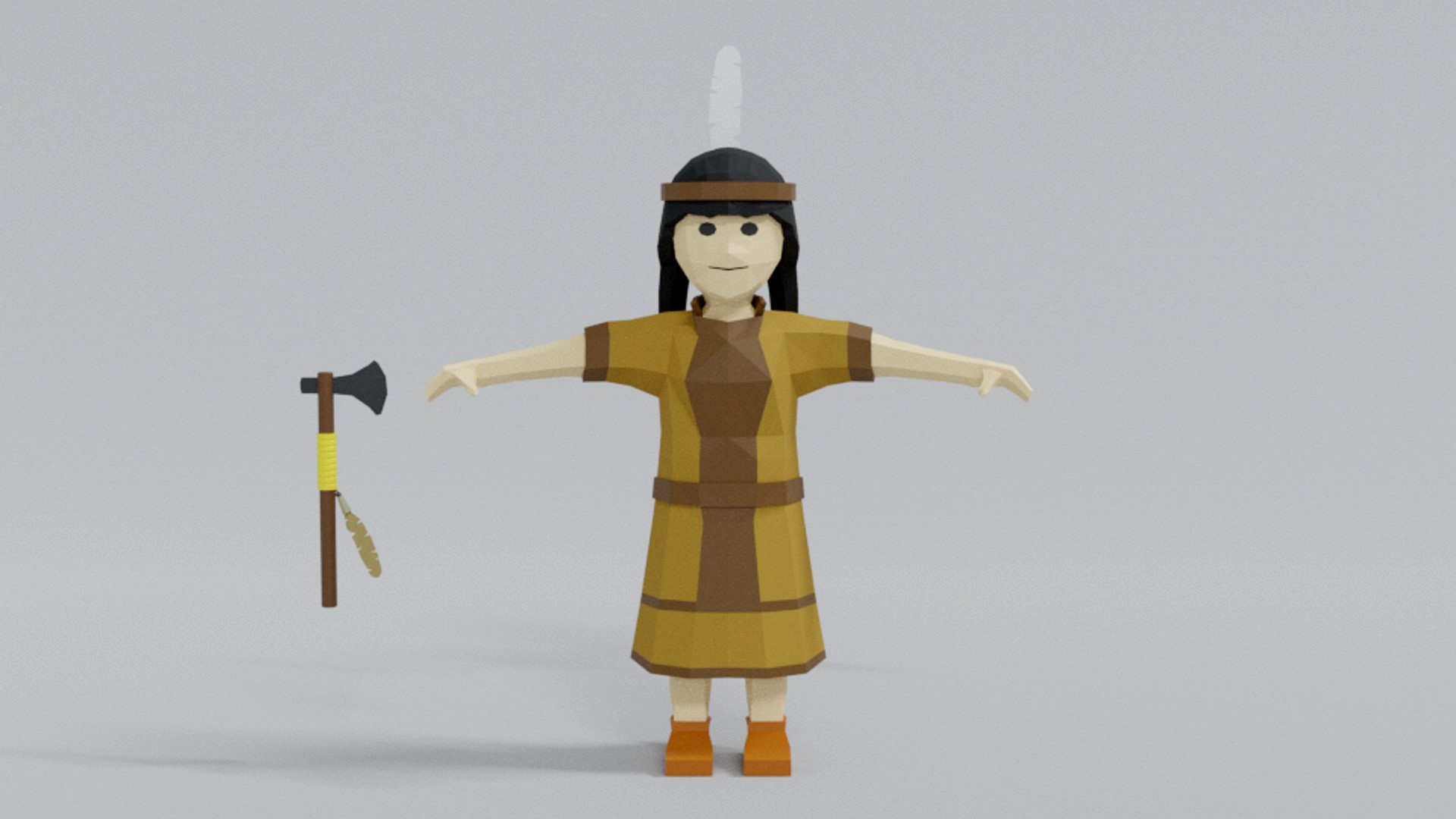 Low Poly Cartoon Native Indian Woman