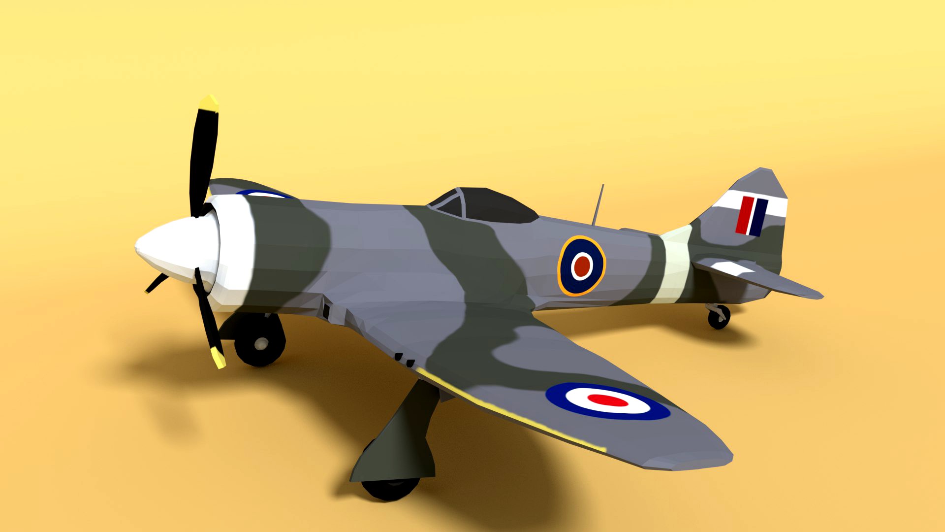 Low Poly Cartoon Hawker Tempest MKII Airplane