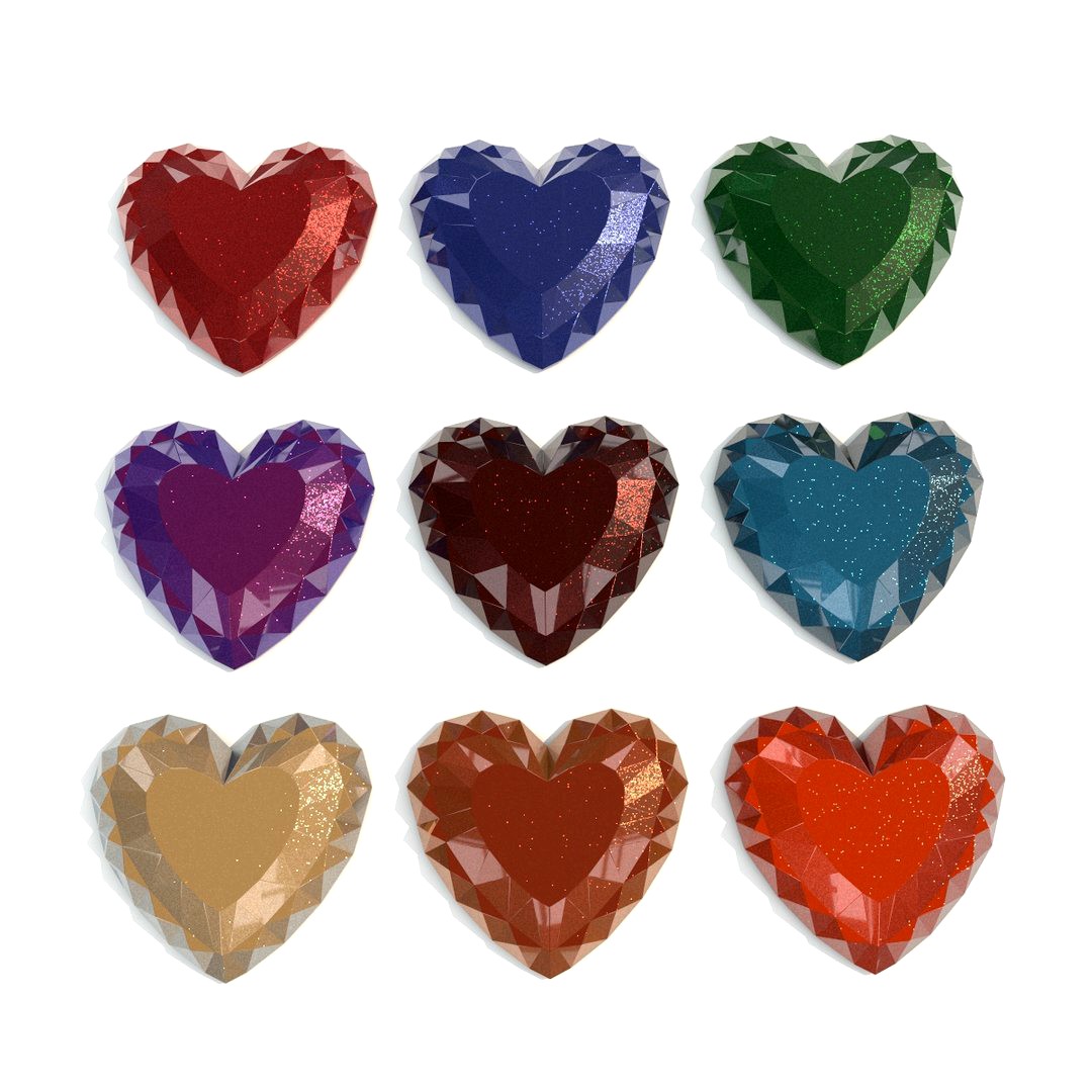 Set Heart shaped gemstone v5
