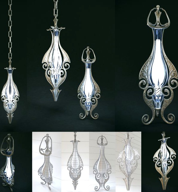 Set of two elven lamps hanging and portable 3D Model