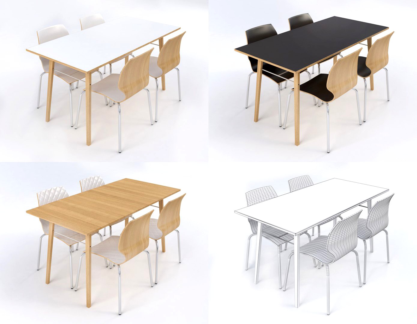 Tables and chairs set Boston style Low-poly 3D model