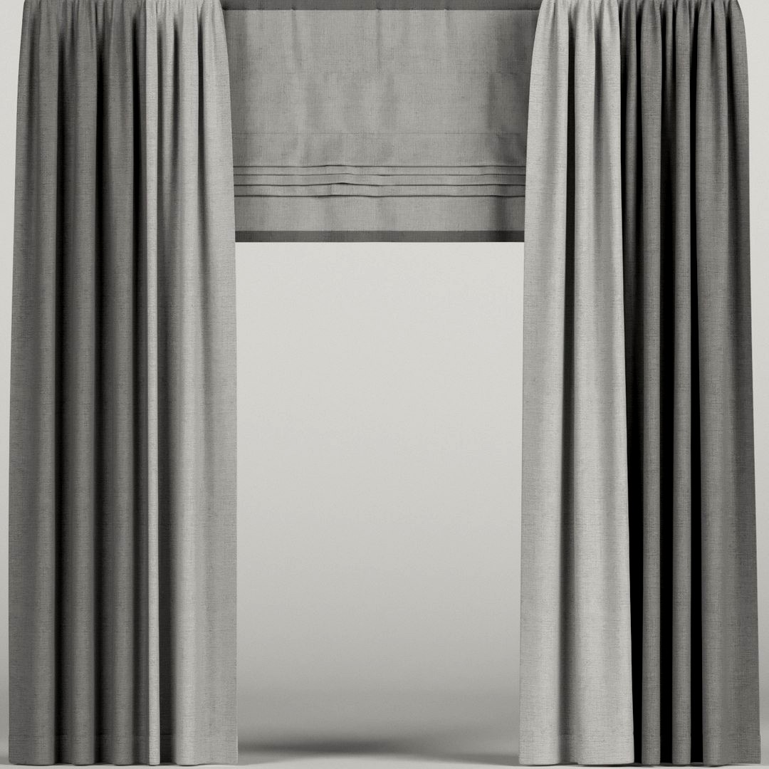 Gray curtains with roman blinds