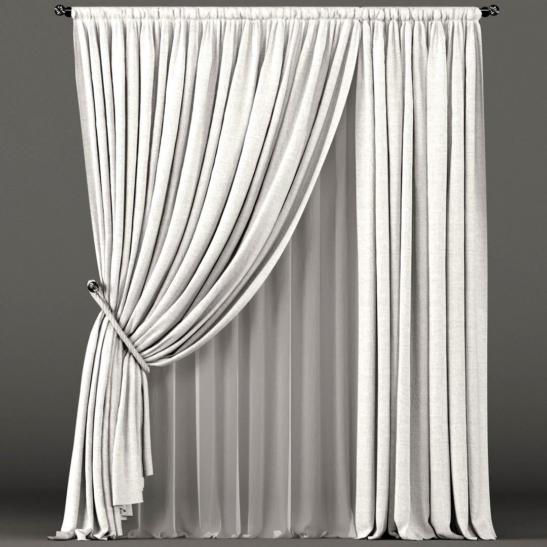 White curtains with rope grip and white tulle