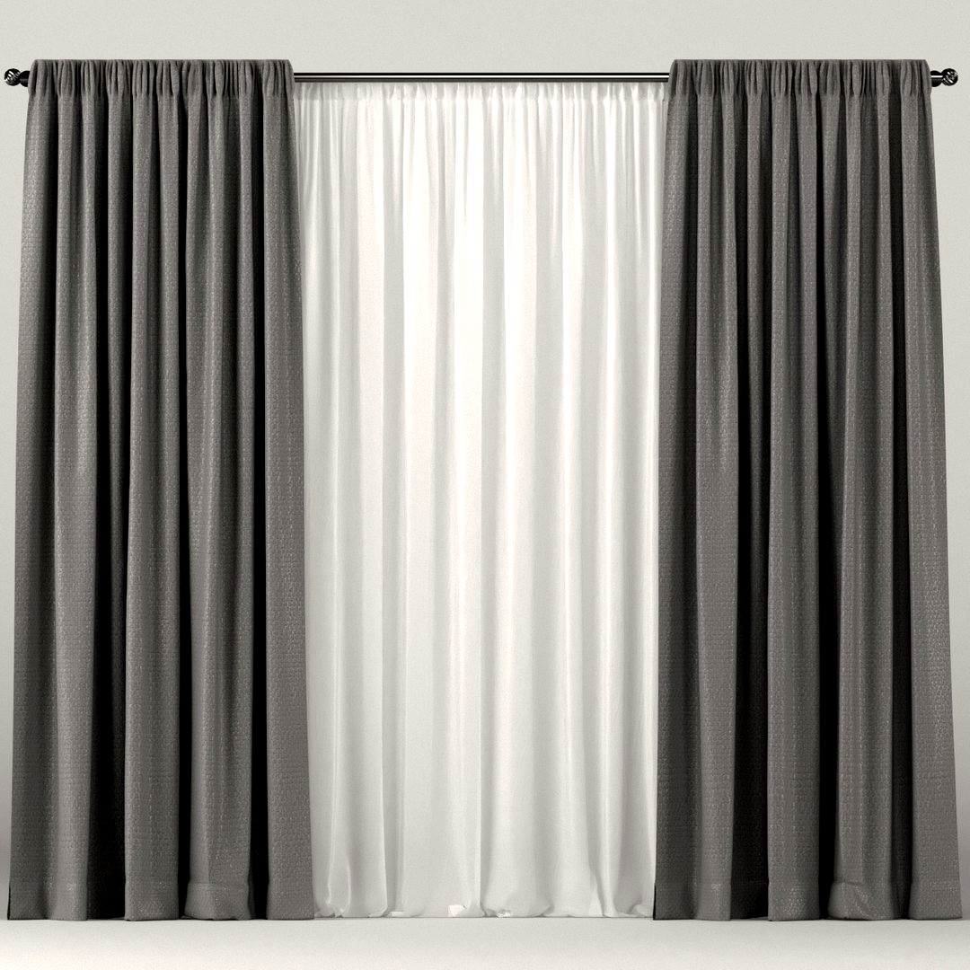 Gray curtains with tulle