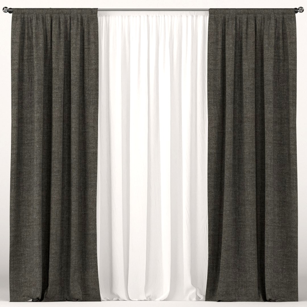 Gray curtains with white tulle