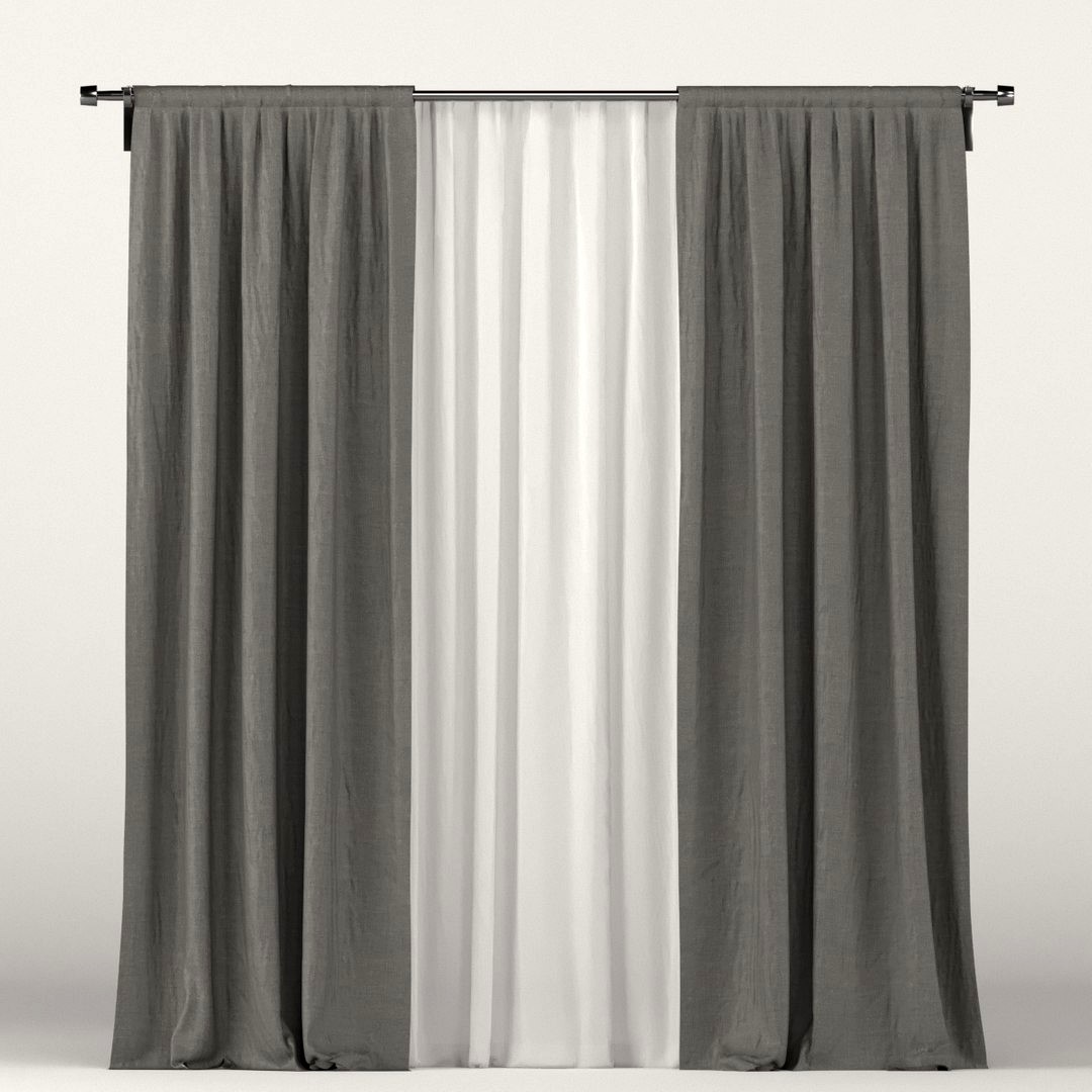 Gray curtains with white tulle.