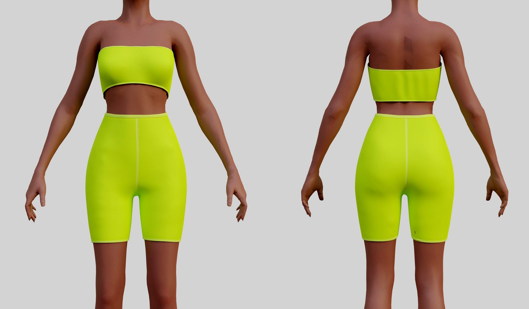 Neon Biker shorts set - 2 piece shorts and tube top outfit