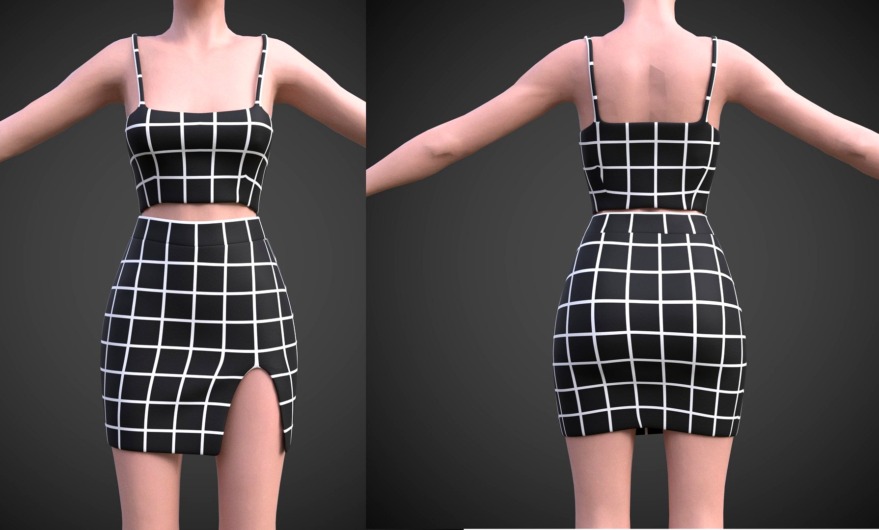 checkered two piece outfit- Plaid Cami Top And Mini Skirt 3D Model