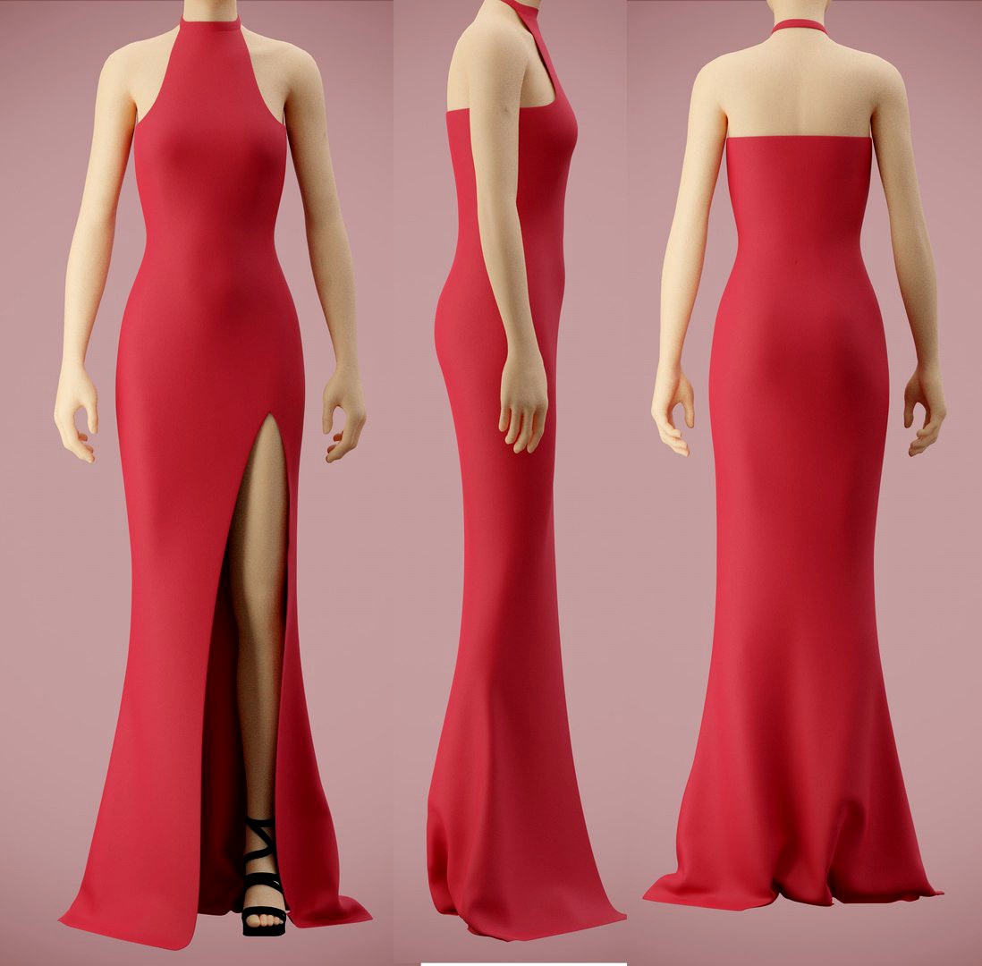 Halter neck gown with high slit