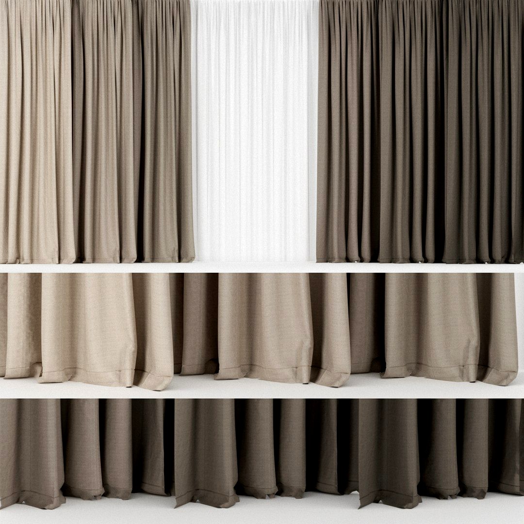 A series of brown curtains with tulle